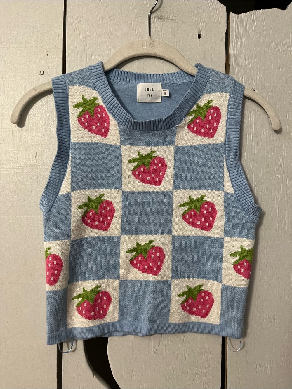 Luna Ivy Anthropologie Strawberry Sleeveless Sweater Vest Kawaii Cottagecore SzM